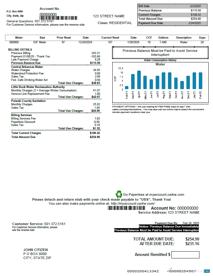 download download USA CARKW utility bill template in Worrd and PDF formats PDF template PDF template